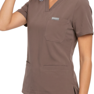 MYNTS V-Neck Two Pockets – Scrub Top Women WMT002 Sahara Mokka