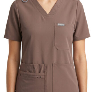 MYNTS V-Neck Pocket Genius – Scrub Top Women WMT001 Sahara Mokka