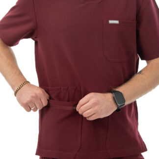 MYNTS V-Neck Pocket Genius - ScrubTop Men MMT003 Burgundy